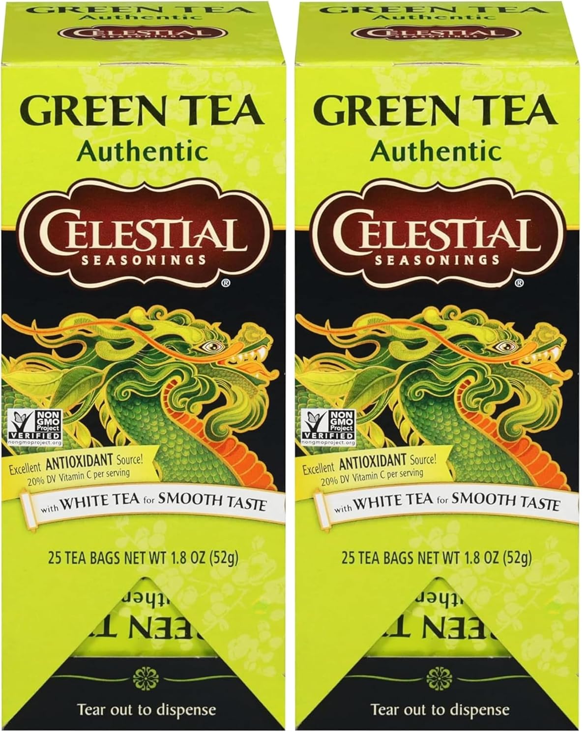 Celestial Seasonings Authentic Green Tea 25 Tea Bags (Pack of 2)