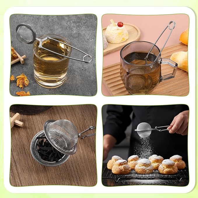 24 Pcs Tea Infuser for Loose Tea Stainless Steel Mesh Snap Teas Ball Strainers with Handle Snap Ball Teas Strainer for Seasonings, Spices(Silver)