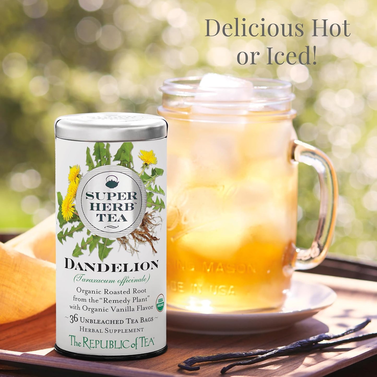 The Republic of Tea SuperHerb Organic Dandelion Herbal Tea, 36 Count | Caffeine Free. Suitable for day or evening sipping. Roasted with notes of smooth vanilla. USDA Organic and Gluten Free.