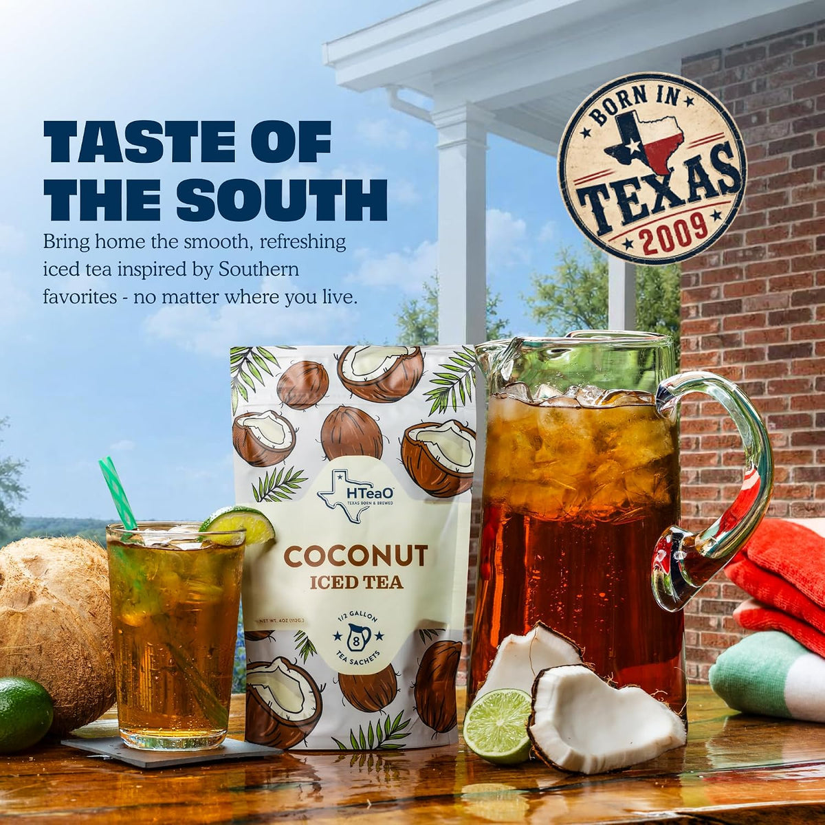 HTeaO Coconut Iced Tea Bags - Makes 4 Gallons - Texas Style - Black Tea