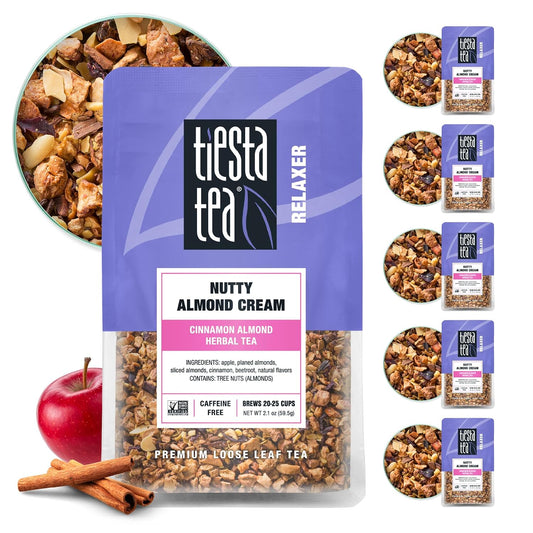Tiesta Tea - Nutty Almond Cream, Loose Leaf, Cinnamon Almond Herbal Tea | Premium Non-Caffeinated Blend, Make Hot or Iced &amp; Brews Up to 25 Cups, 12.6oz Resealable Pouch, Pack of 6