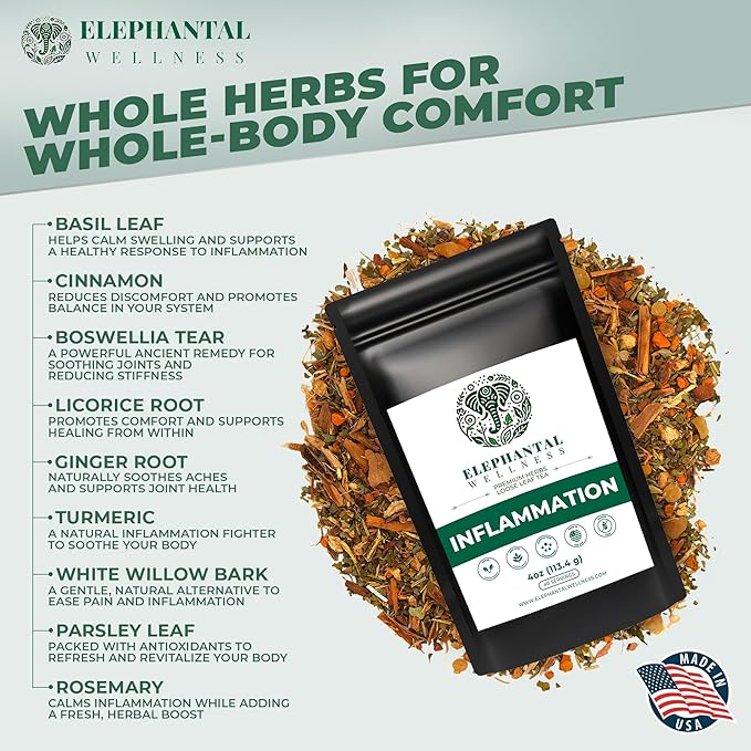 Elephantal Wellness Premium Herbal Tea, Comfort & Mobility Blend with Turmeric, Boswellia, White Willow Bark & Ginger, Handmade, Non-GMO