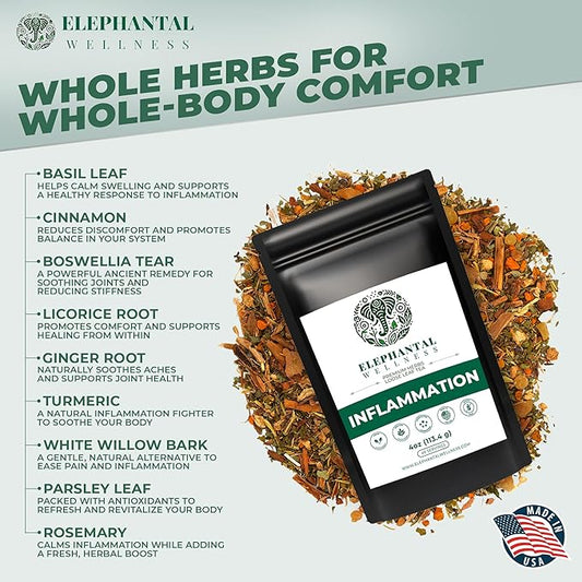 Elephantal Wellness Premium Herbal Tea, Comfort & Mobility Blend with Turmeric, Boswellia, White Willow Bark & Ginger, Handmade, Non-GMO