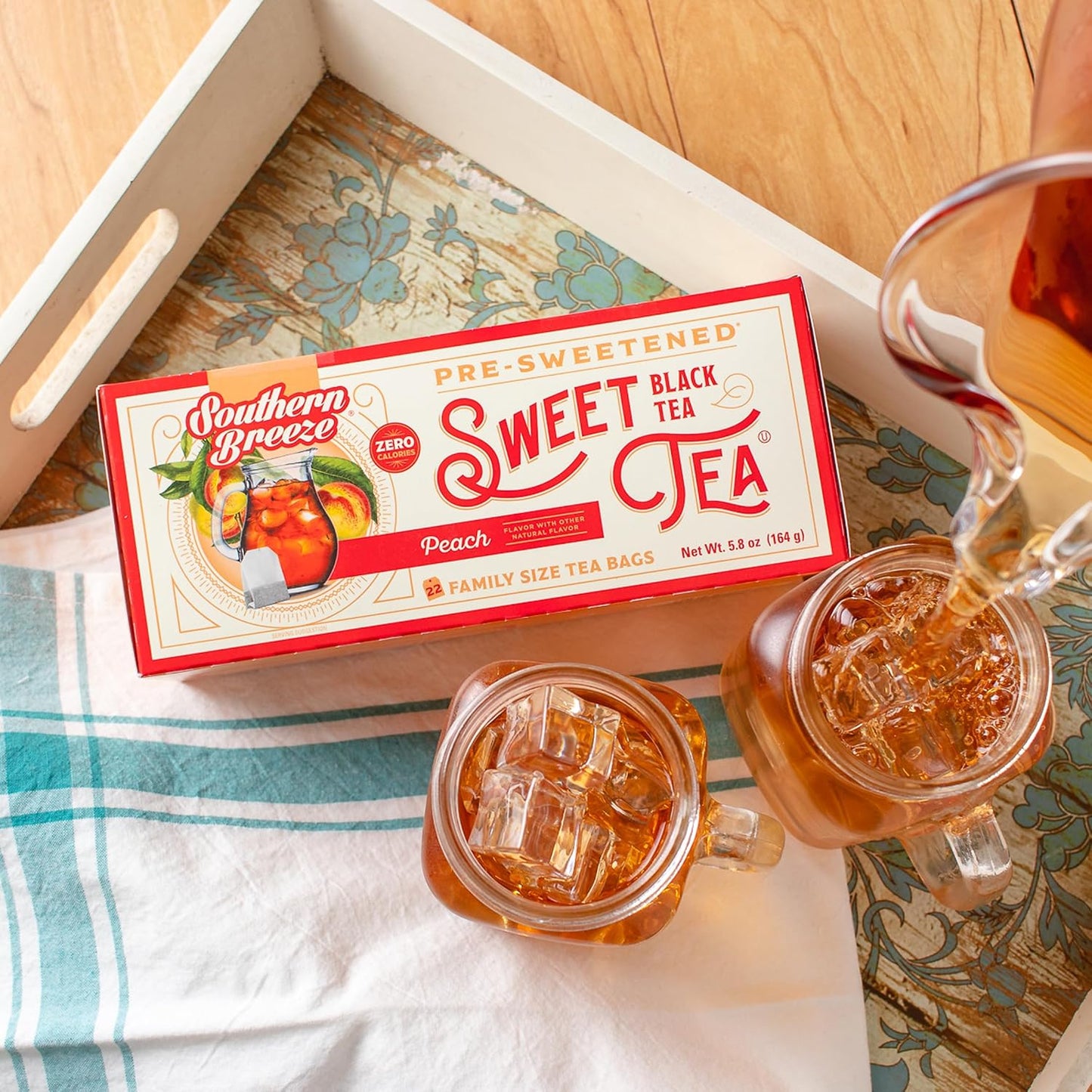 Southern Breeze Peach Family Size Tea Bags, 22 Ct (Pack of 2) | Southern-Style Sweet Tea | By the Pitcher | Zero Sugar | Zero Carbs | Hot Brew Ready | Perfect for Family