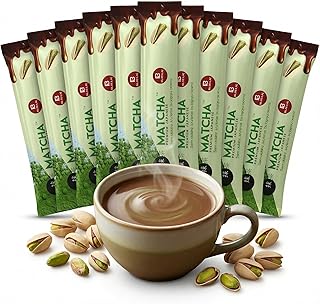 Premium Japanese Matcha Dubai Chocolate Powder - 10 Pack Matcha Green Tea with Cocoa & Pistachio - Rich, Smooth & Satisfying Taste Balanced Instant Drink Mix - 8g Single Serve Packs (Total 2.82 oz)