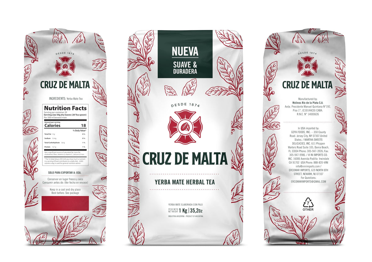 Cruz de Malta Yerba Mate - Suave y Duradera 2.2 Lb - 1Kg - Pack of 3