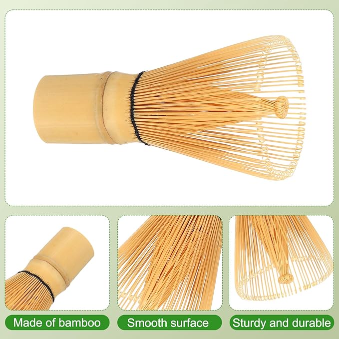 Harfington Matcha Green Tea Whisk 100 Prongs Japanese Bamboo Whisk Chasen Preparing Matcha Powder Brush Tool Tea Traditional Scoop, Yellow