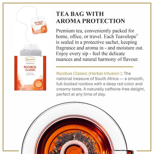 Ronnefeldt Teavelope Rooibos Classic Tea Bags Individually Wrapped, 25 Ct | Pure South African Rooibos, Smooth and Naturally Sweet, Naturally Caffeine-Free, German, 25 Count, Pack of 1