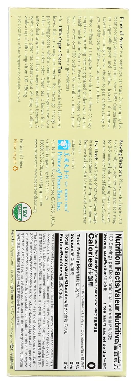 Prince of Peace Organic Green Tea 100 Tea Bags - 2 pack