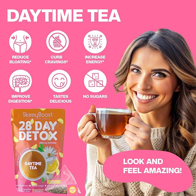 SkinnyBoost 28 Day Daytime Tea - Citrus Mint (28 Tea Bags) All Natural, Non GMO, Vegan, Keto Friendly