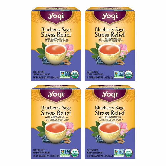 Yogi Blueberry Sage Stress Relief Tea, 16 Tea Bags (4 Pack)