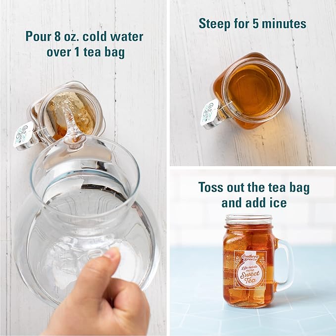 Southern Breeze Cold Brew Sweet Tea Strawberry Iced Tea with Black Tea and Zero Carbs Zero Sugar, 20 Individually Wrapped Tea Bags Southern Sweet Tea Iced Tea Beverage