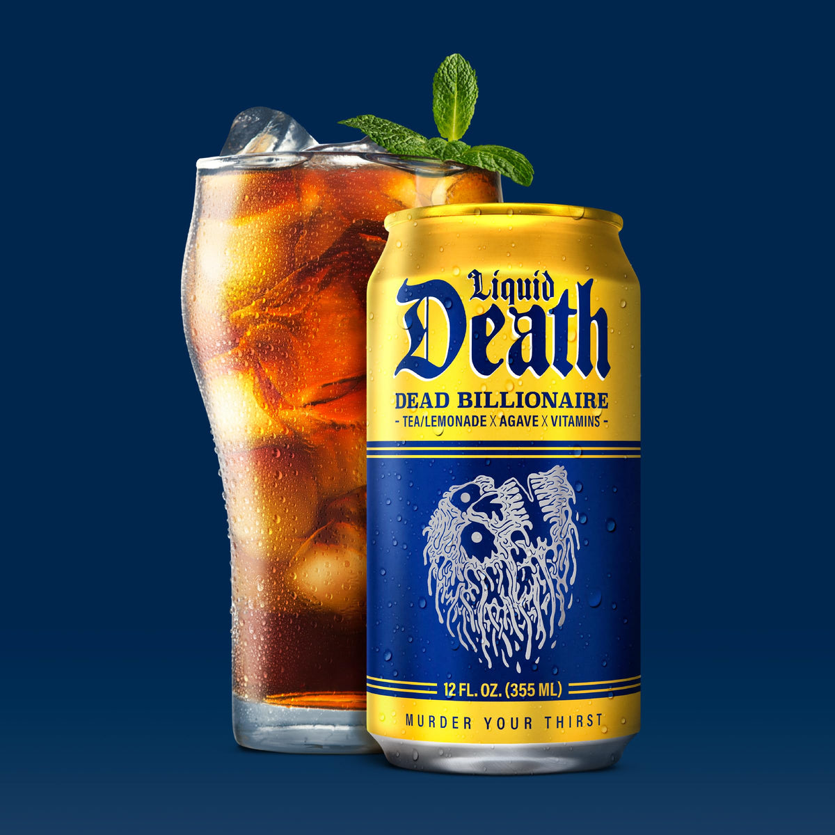 Liquid Death Iced Tea - Dead Billionaire (Black Tea/Lemonade), Less Sugar*, Boost of Caffeine, B Vitamins, No Artificial