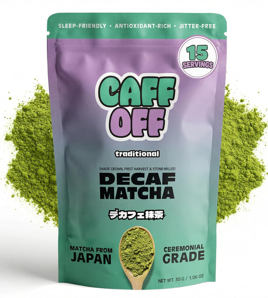 Caff Off Decaf Matcha Green Tea Powder, 15 Servings, Ceremonial Grade Japanese First Harvest, Naturally Decaffeinated for Caffeine Sensitivity, Heavy Metal Tested, 1.06 oz / 30 g