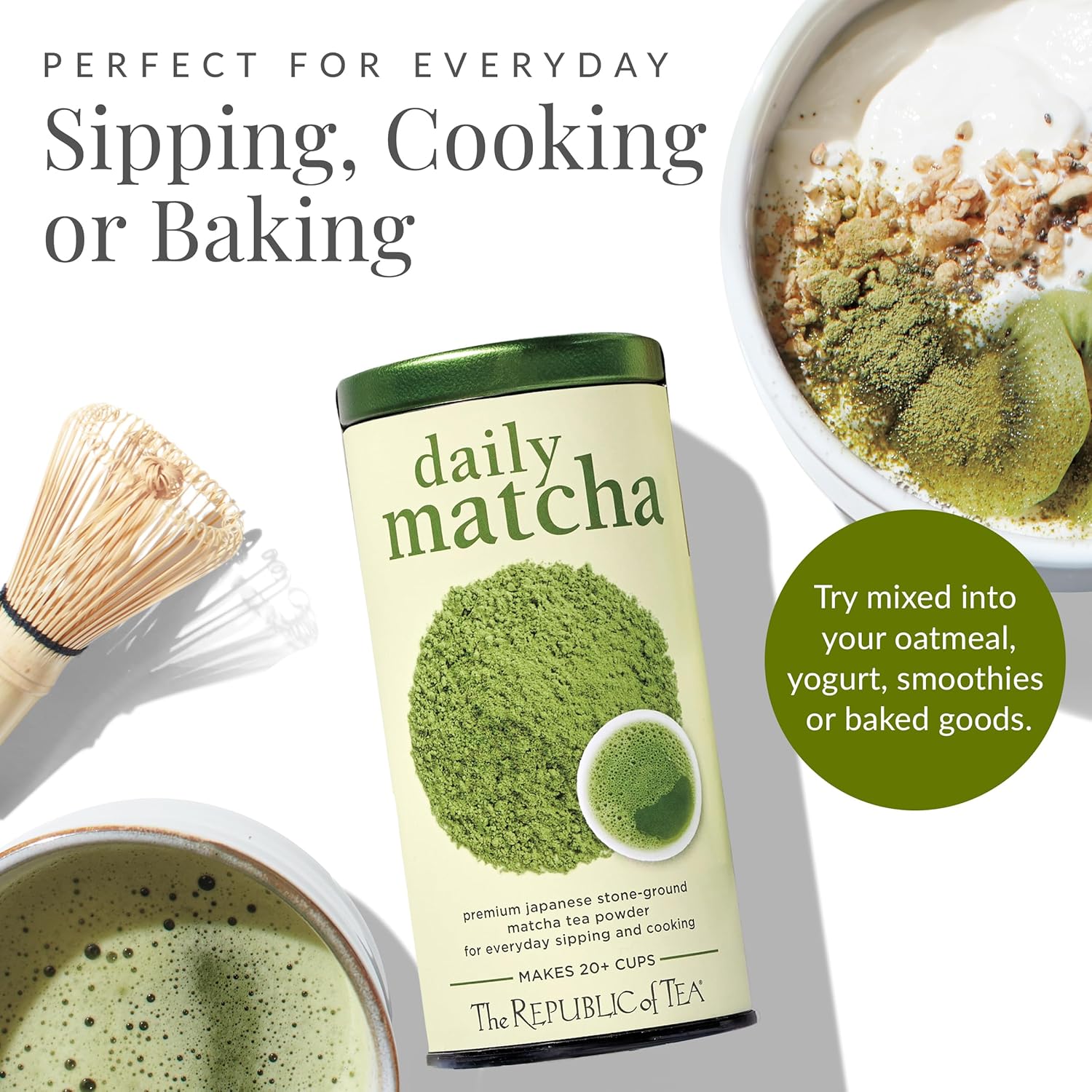 The Republic of Tea Japanese Daily Matcha Powder, 1.5 oz Tin | Matcha Green Tea | Makes 20+ Cups