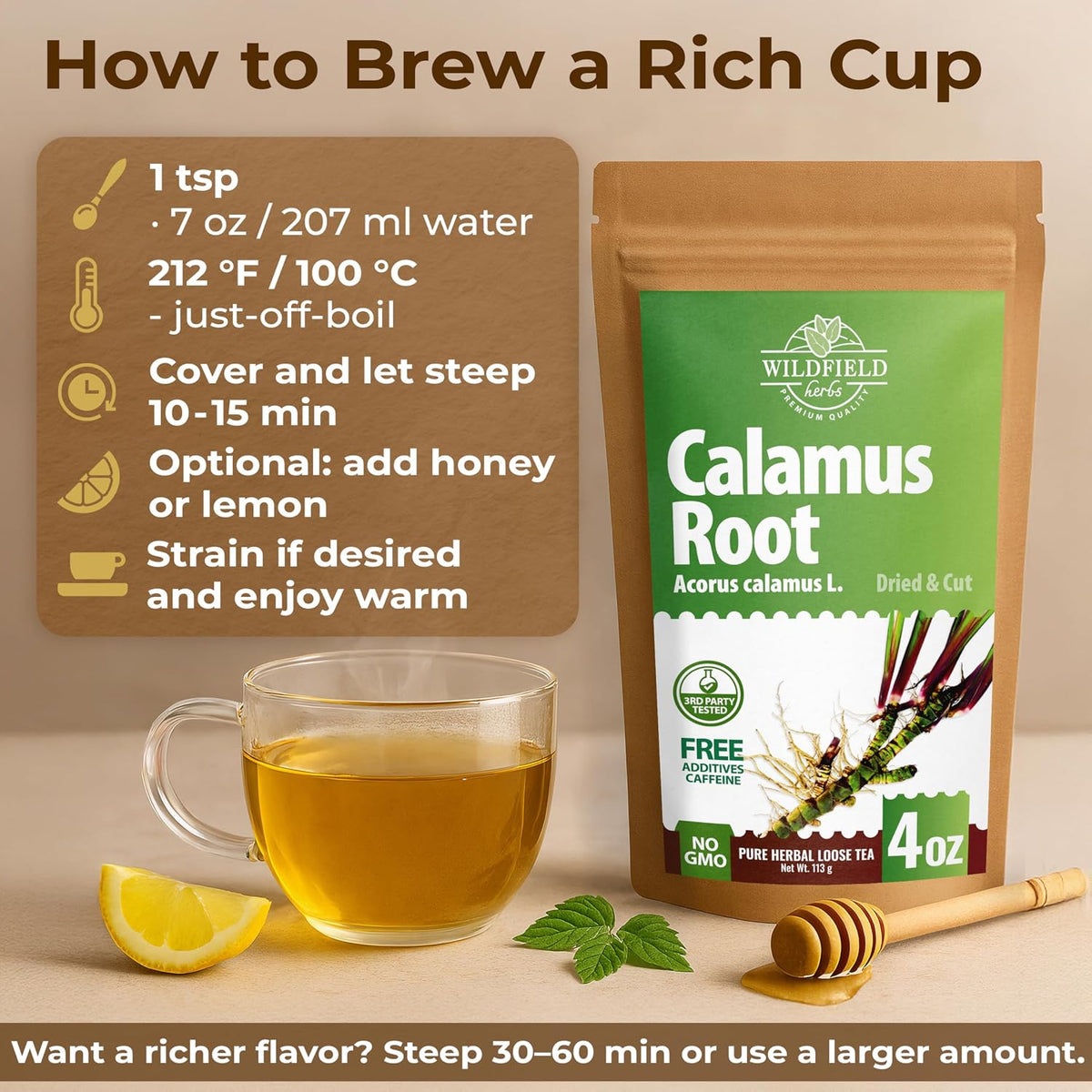 4 oz. Calamus Root Herbal Tea (Acorus Calamus) - 113g Calamus Herb Root Tea Raiz De Calamo