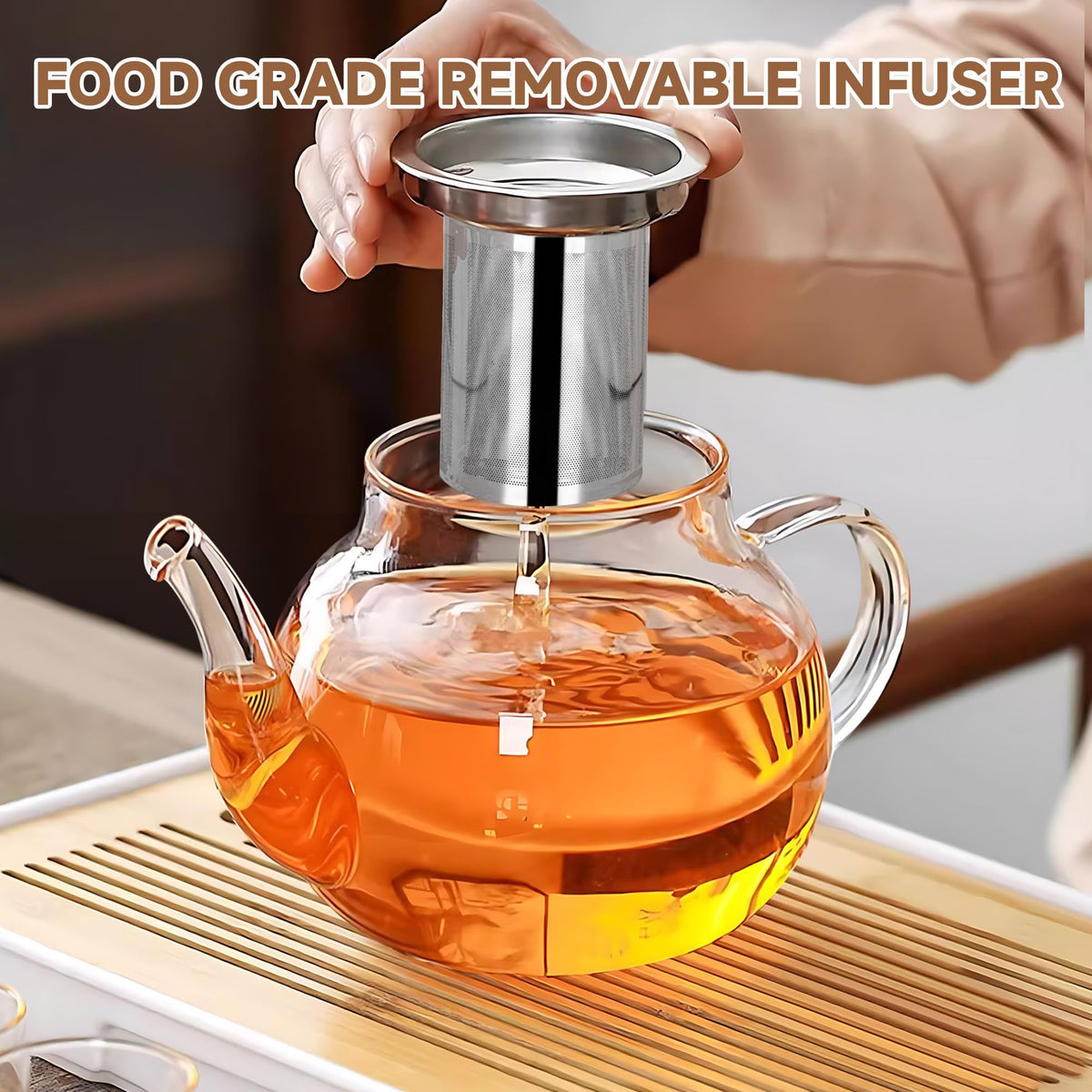 TECOHORS Long-Mouth Glass Teapot 34oz/1000ml with Removable Loose Tea Infuse - Glass Tea Kettle for Stove Top Removable