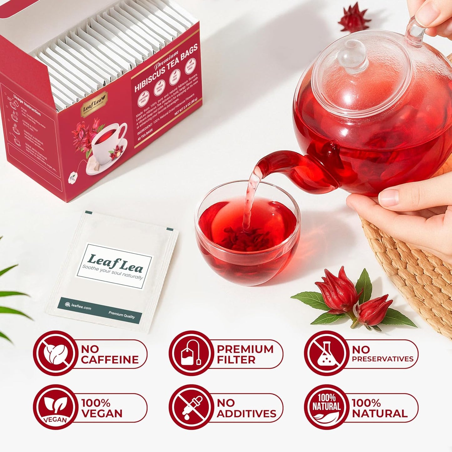 LeafLea Premium Hibiscus Flowers Tea Bags, Rich Flavor &amp; Color, 240 Count