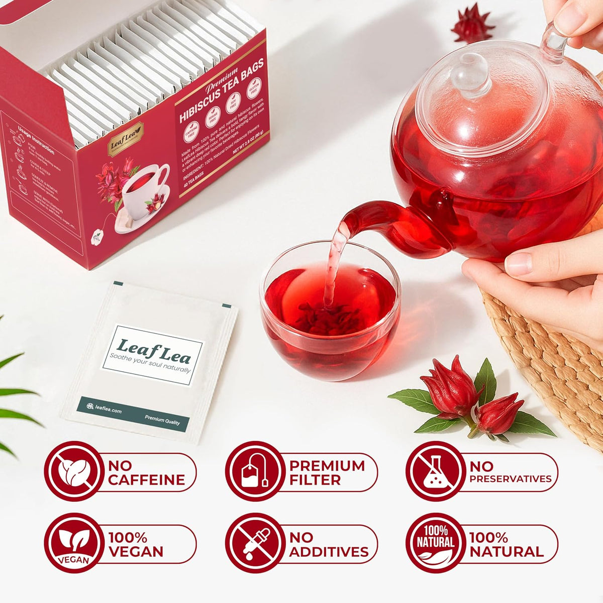 LeafLea 120 Hibiscus Tea Bags, Rich Flavor &amp; Color, 120 Count