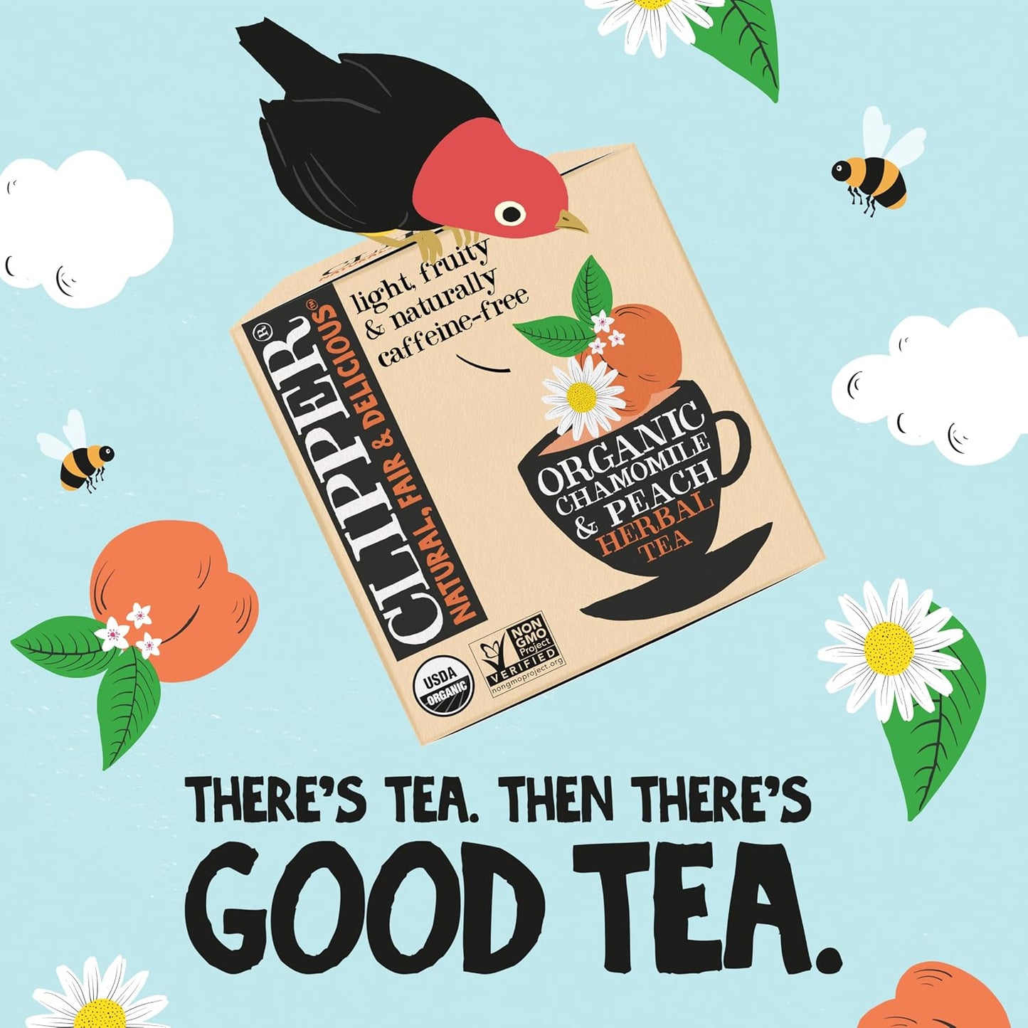 Clipper Organic Chamomile &amp; Peach Herbal Tea, 4 pack / 200 Tea Bags | Naturally caffeine free herbal tea in unbleached tea bags, USDA Organic, Non-GMO approved