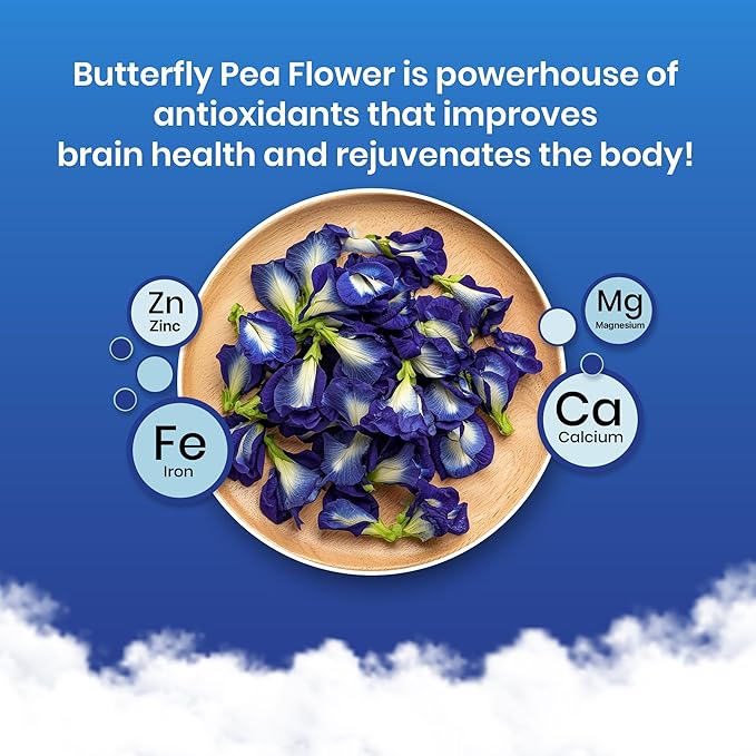 BLUE TEA - Butterfly Pea Flower Tea - 25 Count - Plant Based Tea Bags | Antioxidant Rich | Herbal Tea - Caffeine free - Non Bitter - No Preservatives - Chemical Free | Single Tear Box | Easy Pull Sachets