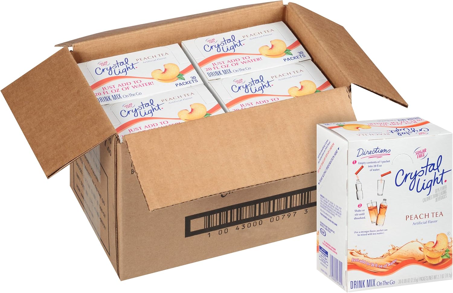 Crystal Light On the Go Single Serve Sugar-Free Peach Tea Mix, 2.7 oz. Packets (120 Count, 4 Packs of 30)