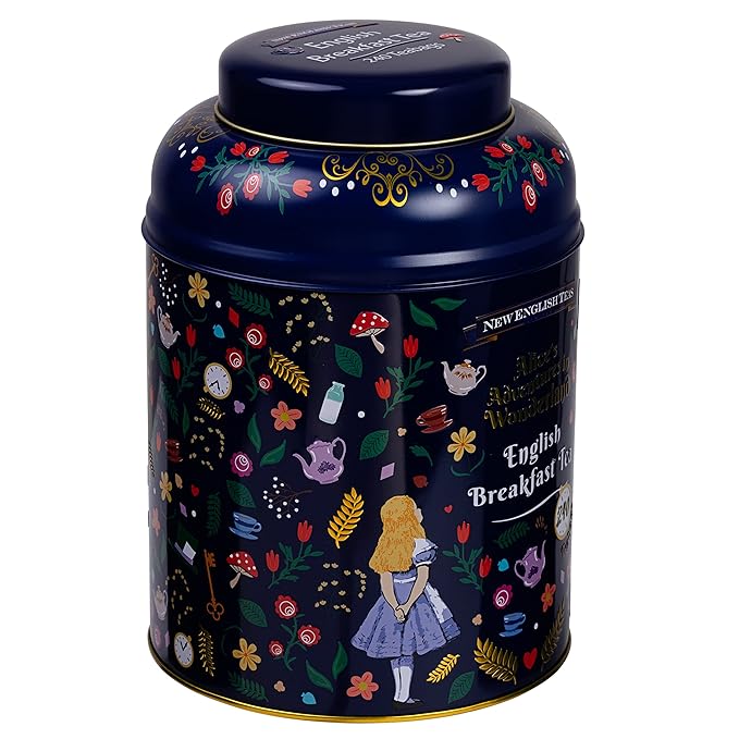Midnight Alice in Wonderland Tea Caddy with 240 English Breakfast Teabags, Navy