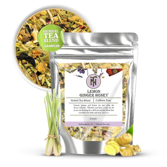 Nelson's Tea Lemon Ginger Honey Herbal Loose Leaf Tea, Sample, 0.3 oz | Wellness Herbal • Caffeine Free • Tea • Ginger • Bee Pollen • Honey Loose Leaf Tea • Lemon Ginger Honey Echinacea Bee Pollen