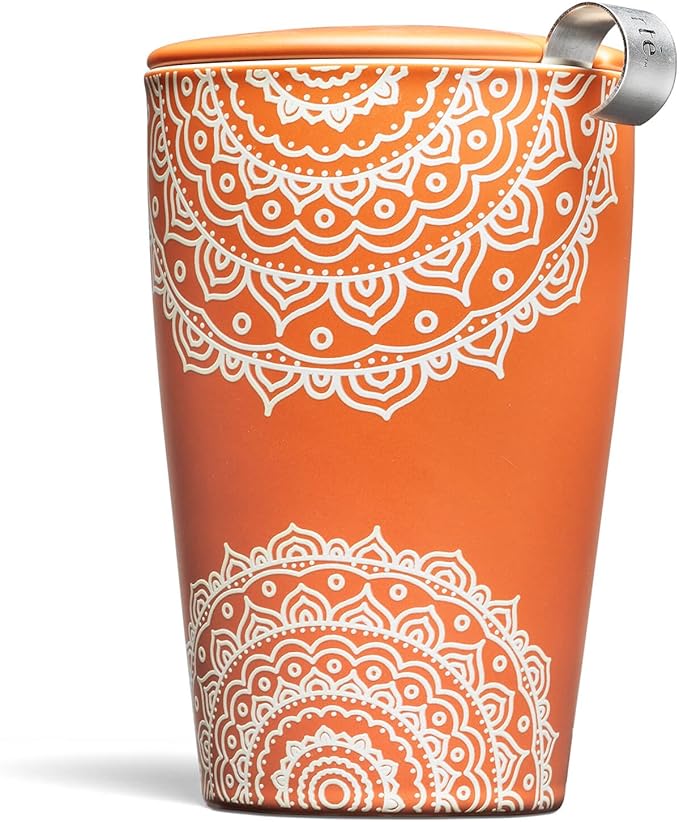 Tea Forte Double-Walled Ceramic Kati Cup, Removable Stainless Steel Infuser Basket and Lid, Steeps 1