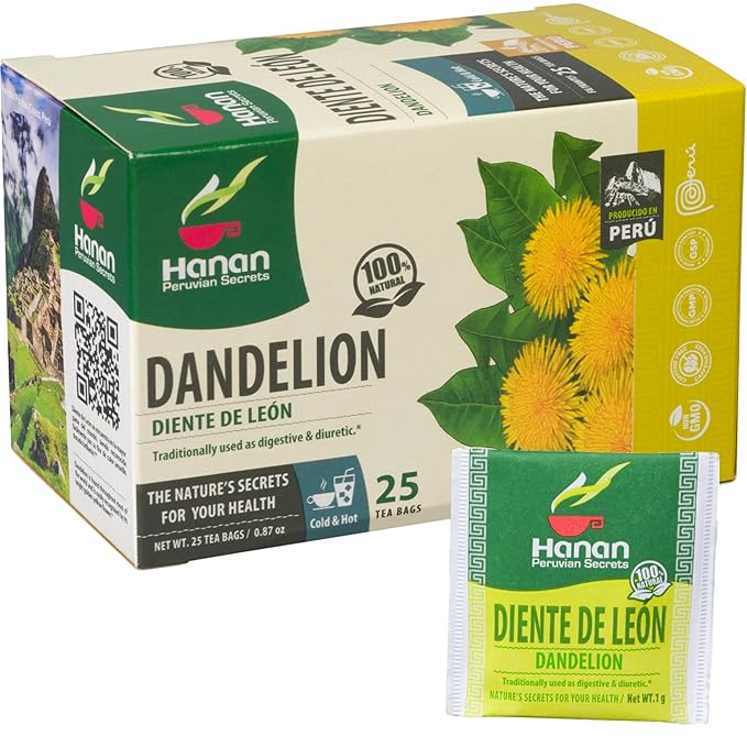 Hanan Dandelion Root Tea 25 Herbal Teabags - Digestion Tea - Diente de Leon Dandelion Leaves from Peru – Te De Diente De Leon