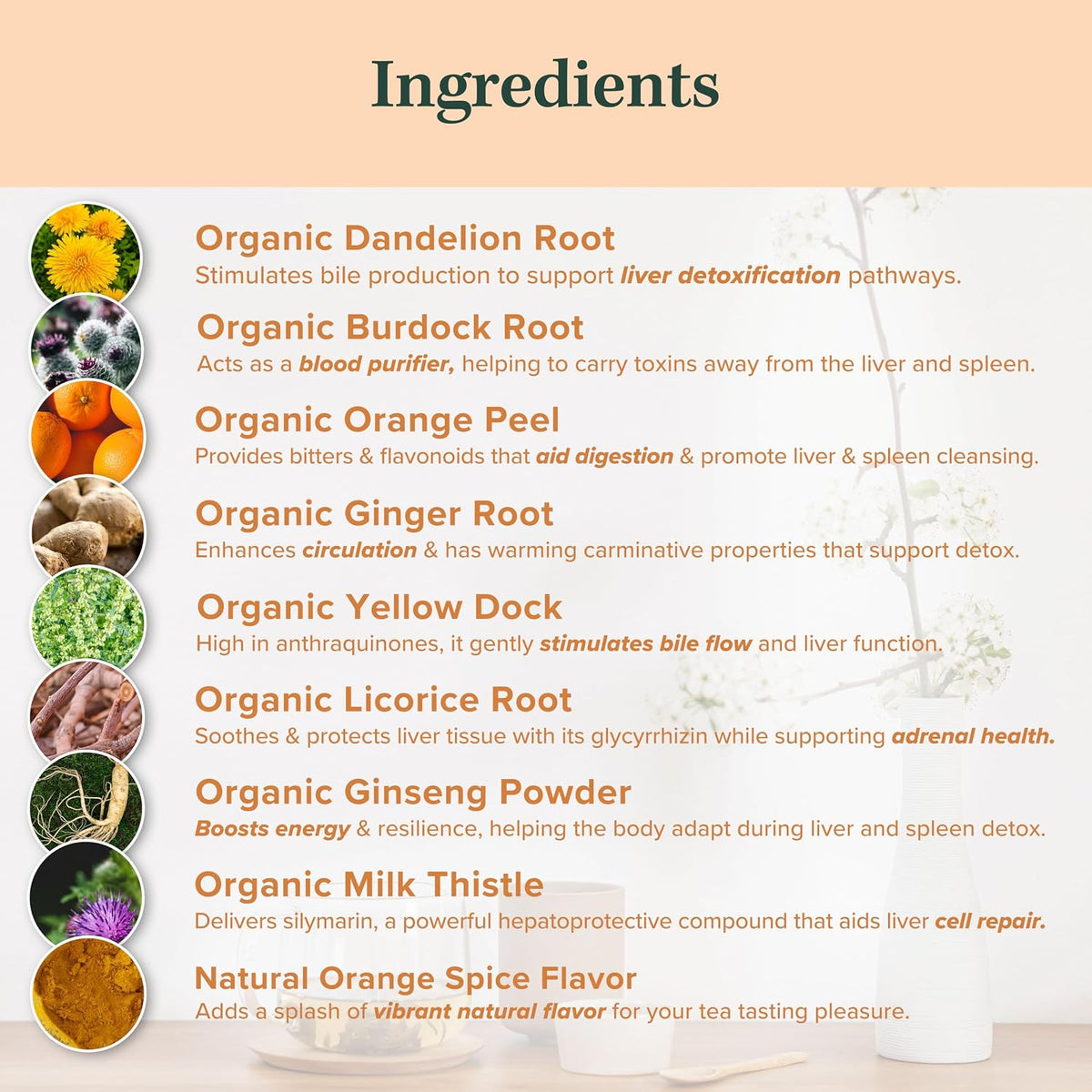 Jade Tea Organic Liver &amp; Spleen Detox Tea for Dampness, Orange Spice