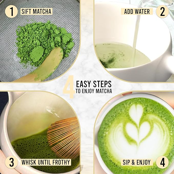 HAPPY PATH & CO Matcha Whisk Set – 6 Pcs Matcha Tea Set Includes Bamboo Whisk(Chasen) & Holder,Bowl with Spout,Sifter,Scoop & Stand | Matcha Making Kit - Perfect for Matcha Lovers(Sunny Duckling)