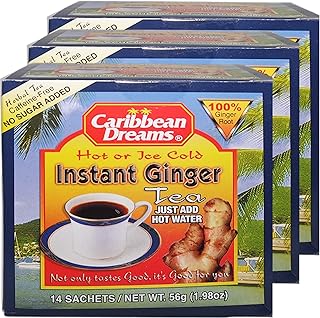 Caribbean Dreams Instant Ginger Tea, Unsweetened, 18g (Pack of 3) - Total 42 Tea Bags