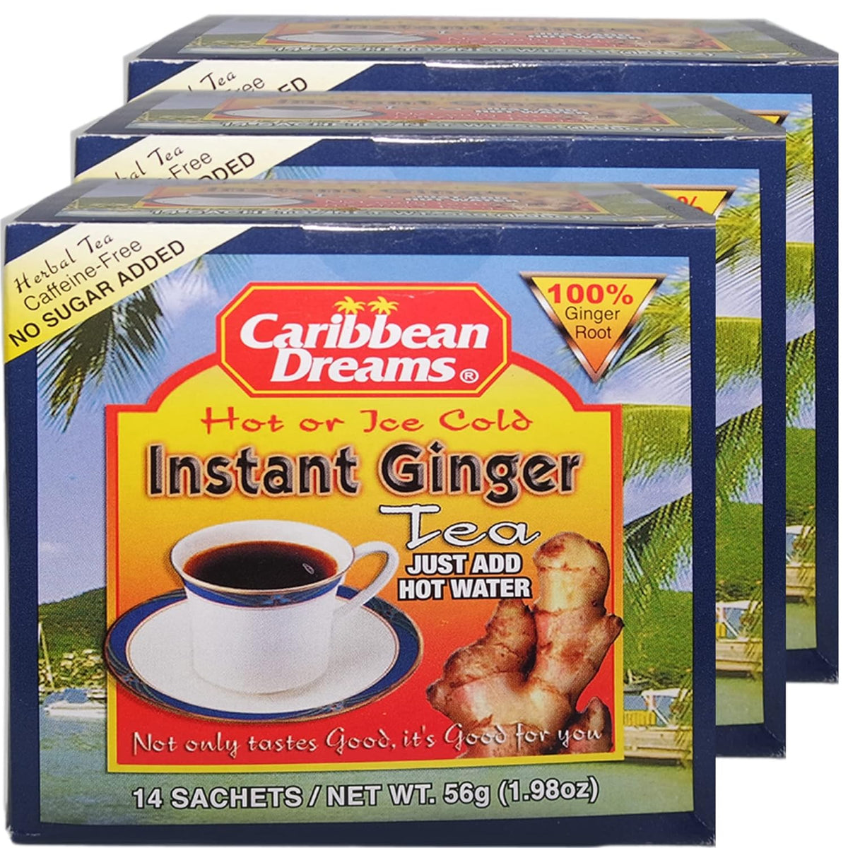 Caribbean Dreams Instant Ginger Tea, Unsweetened, 18g (Pack of 3) - Total 42 Tea Bags