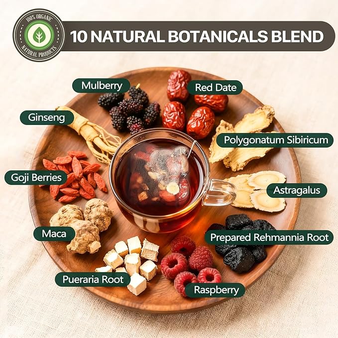 Ginseng Ten Treasures Tea Kidney Tea, Chinese Traditional Herbal Tea, Natural Kidney Cleanse Detox Teas for Women & Men, 10 Precious Ingredients Formula (2 Pack/60 Bags)