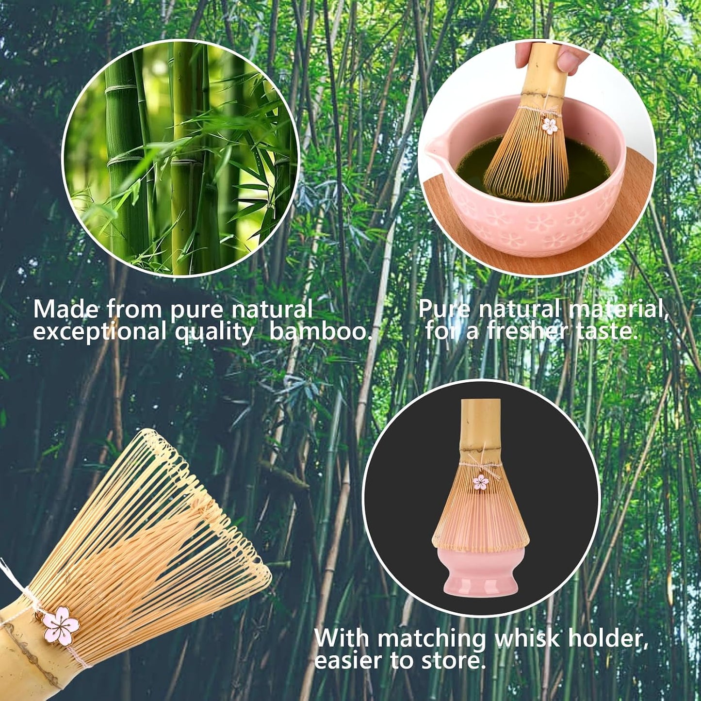 Matcha Whisk Set, Ceramic Matcha Set Includes Matcha Bowl, Bamboo Matcha Whisk and Holder, Bamboo Scoop, Scoop Holder, matcha sifter and Tea Towel - Matcha Kit for Matcha Lovers (Pink)