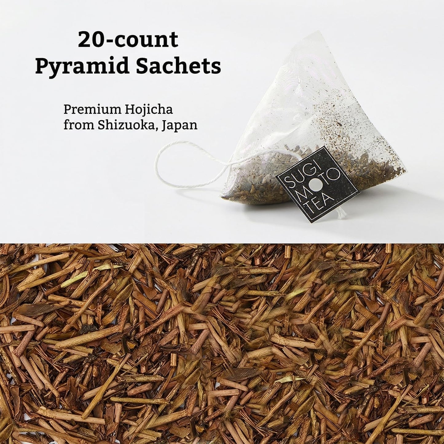 SUGIMOTO TEA Japanese Hojicha Roasted Green 20 Tea Bags (3 Pack) | 100% Made in Japan, Shizuoka, Roasted Green Tea Stems, 20 Tea Bags, Pack of 3