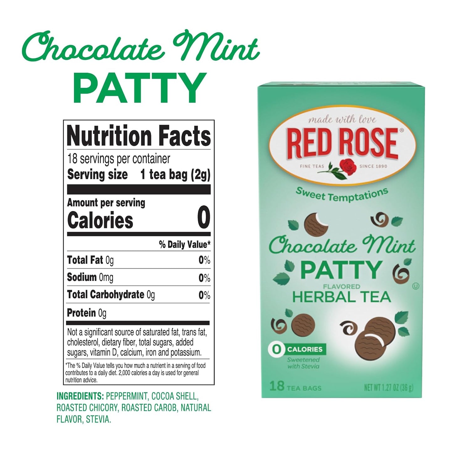 Red Rose Sweet Temptations Chocolate Mint Patty Dessert Herbal Tea, 6 Pack | Sweet, dessert-inspired herbal tea | Naturally flavored | Caffeine-free | Ideal sweet treat