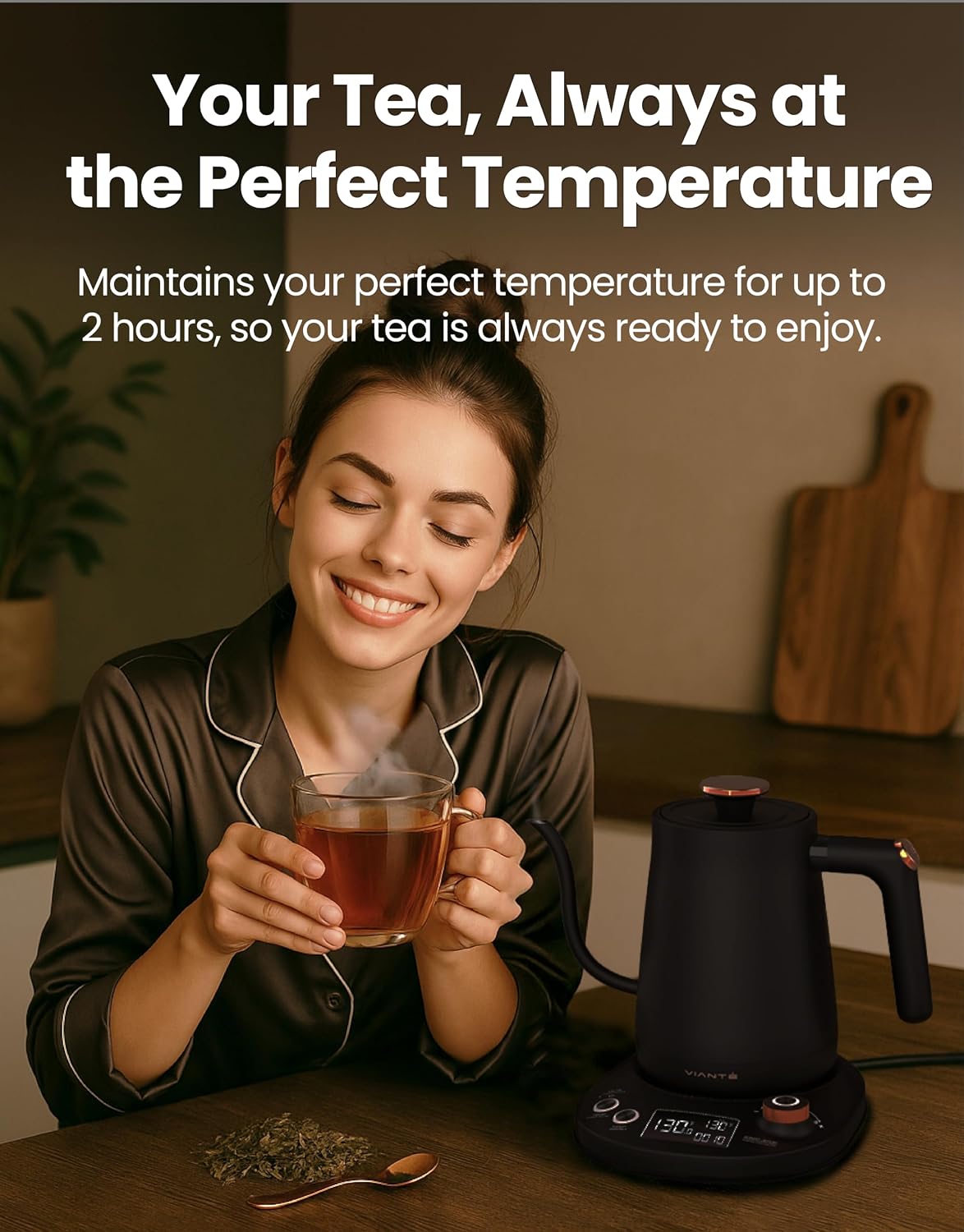 Viante Electric Gooseneck Kettle 0.8L, Pour Over Coffee &amp; Tea, Temp Control | Boil-dry protection, keep-warm function, BPA-free stainless steel body. Includes #2 coffee filters