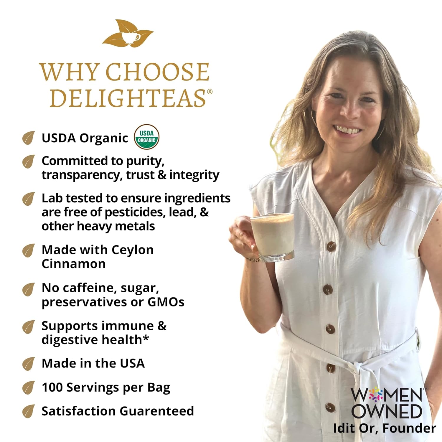 DelighTeas Organic Masala Chai Powder | Caffeine free, Unsweetened, Vegan, Keto | Ayurvedic Digestive Support blend for Chai Spice Tea | 100 Servings, 4oz