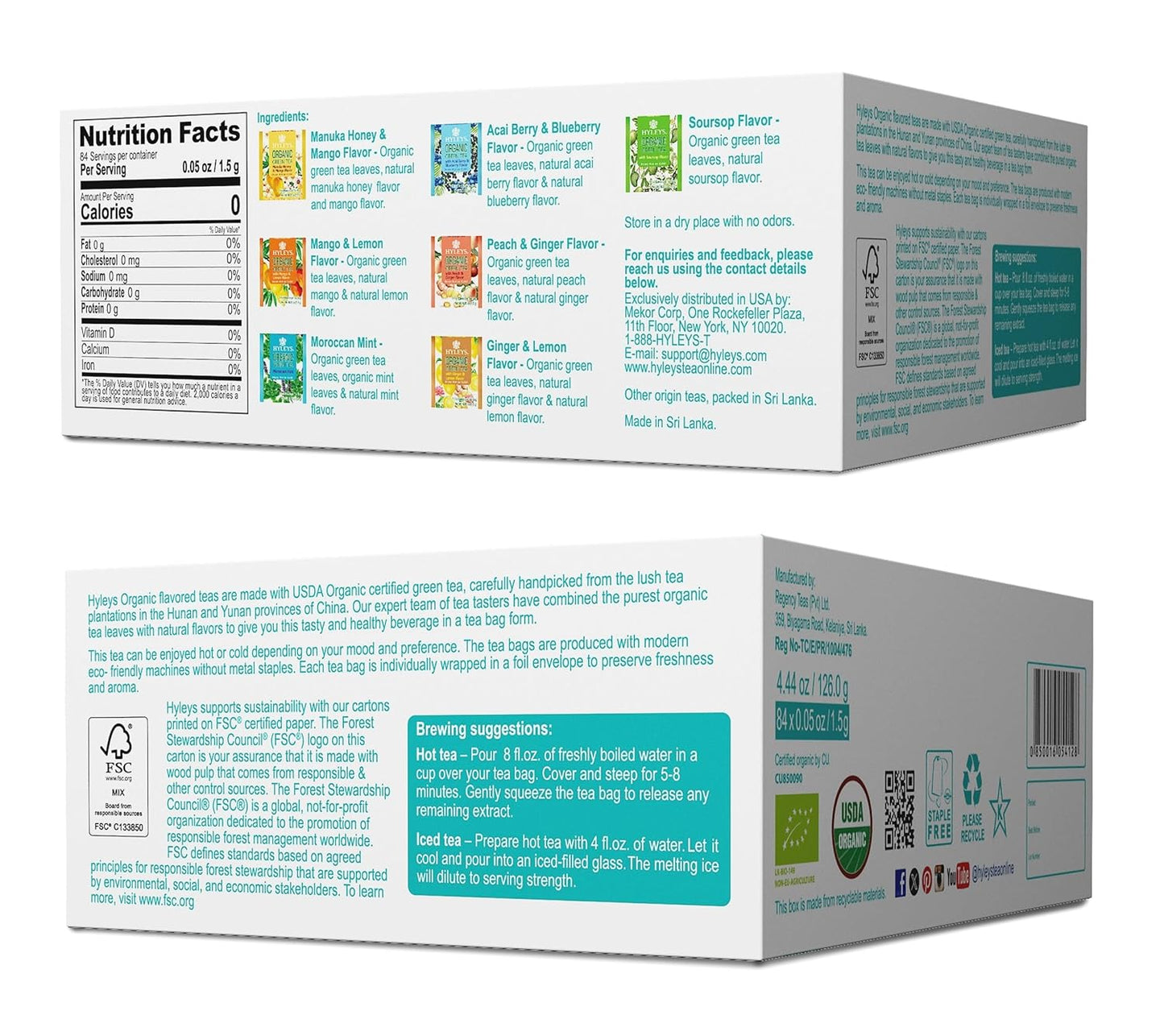Hyleys Organic Green Tea 7 Assorted Flavors - 84 Tea Bags