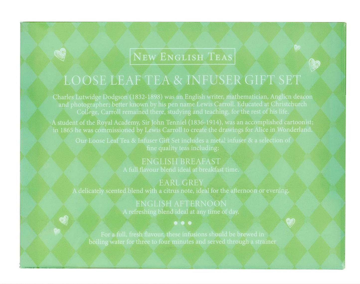 New English Teas Loose Leaf Tea & Infuser Gift Set – 3 Alice in Wonderland Tins with Breakfast, Earl Grey & Afternoon Blends with Loose Tea Infuser
