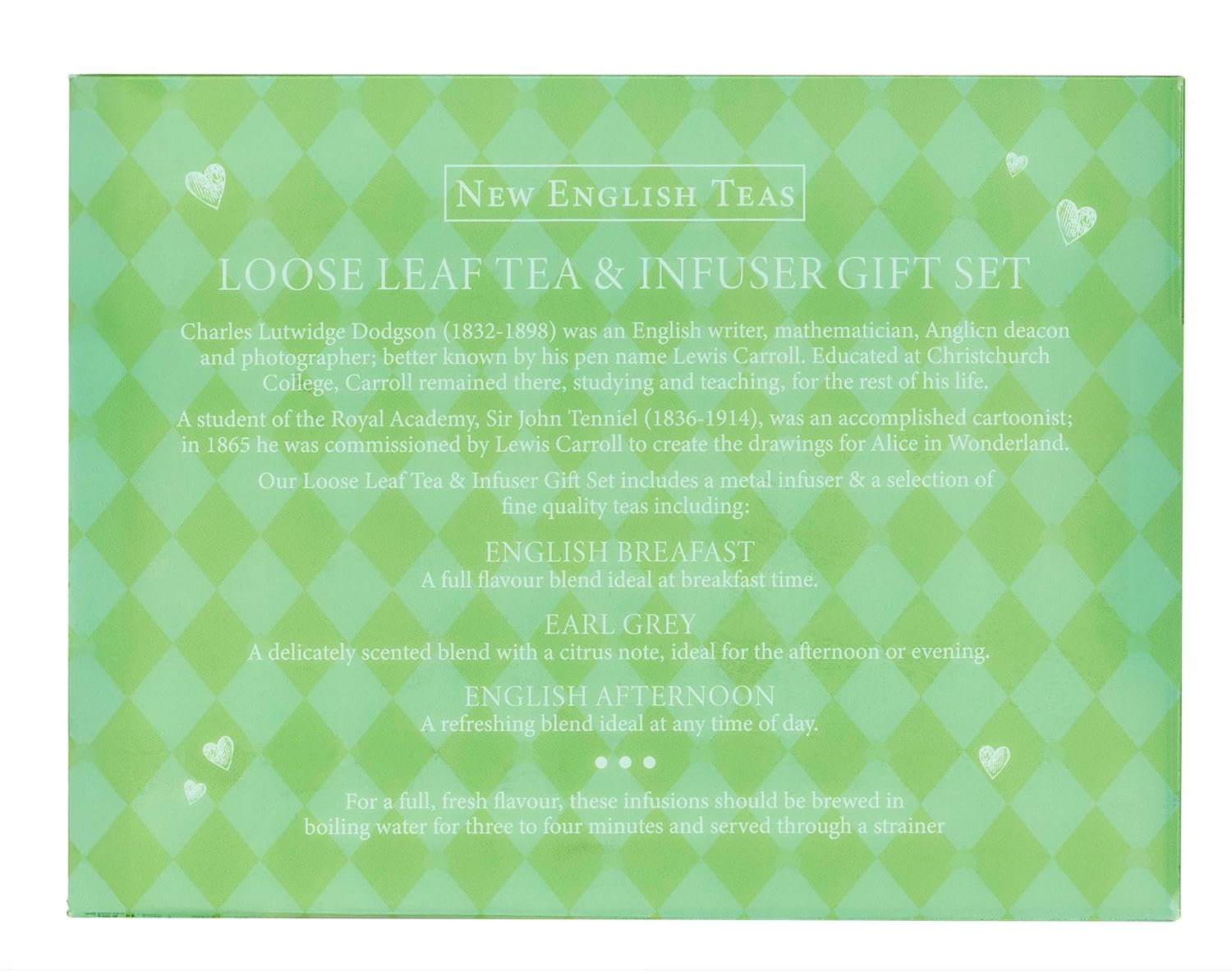 New English Teas Loose Leaf Tea & Infuser Gift Set – 3 Alice in Wonderland Tins with Breakfast, Earl Grey & Afternoon Blends with Loose Tea Infuser
