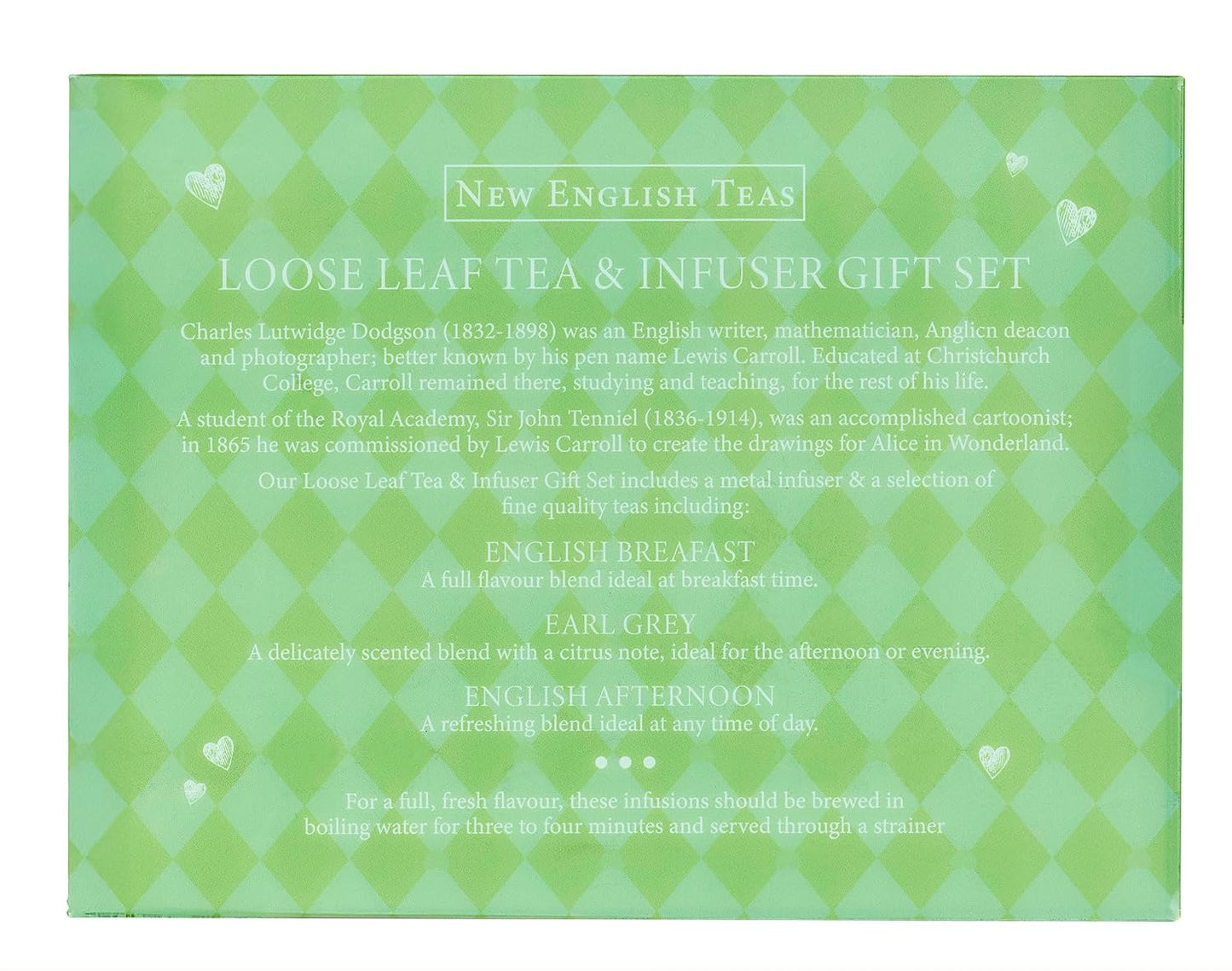 New English Teas Alice in Wonderland Tea Infuser Set 2.5 oz Loose Leaf Tea | Black Tea, English Breakfast, Earl Grey + Infuser Included, Gifts for Tea Lovers
