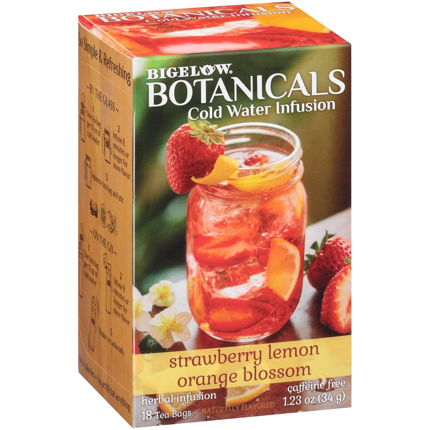 Bigelow Botanicals Strawberry Lemon Orange Blossom Infusion | Caffeine Free Tea with Strawberry, Lemon and Orange Flavor, 18 Count (Pack of 6), 108 Total Tea Bags
