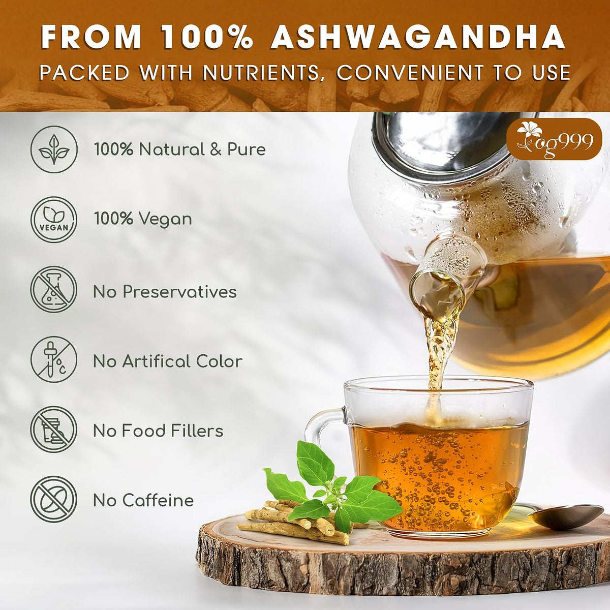 TOG999 Premium Ashwagandha Tea Bags, Ashwagandha Root Tea, 60 Bags, Vegan