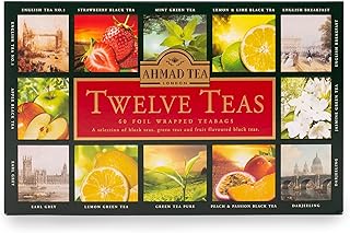 Ahmad Tea Variety Gift Box, 60 Foil Enveloped Teabags, Twelve Teas, 1 Count