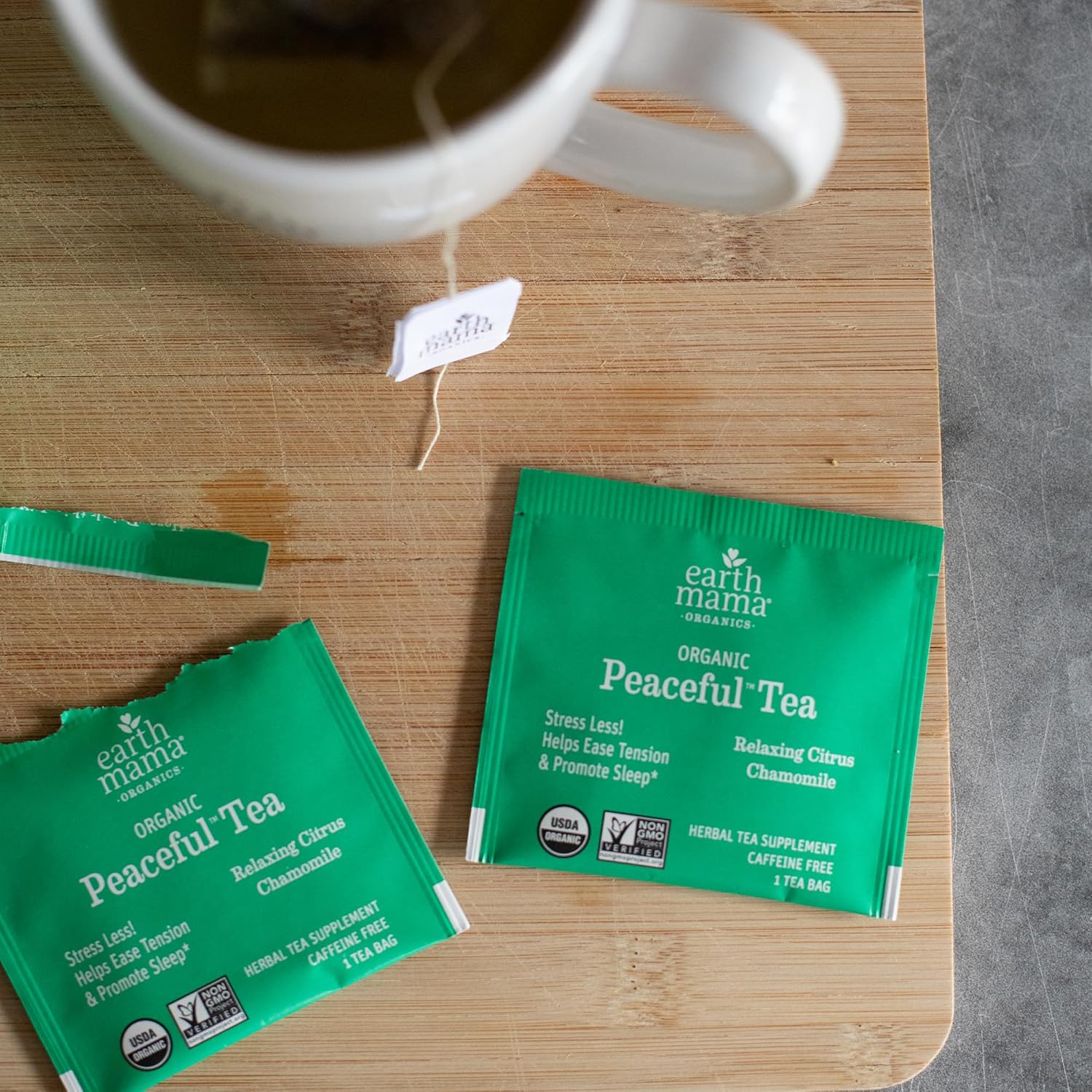 Earth Mama Organic Peaceful™ Tea | Stress Less! Calming, Relaxing Herbal Blend Safe for Pregnancy & Beyond, 16 Teabags Per Box (2-Pack)