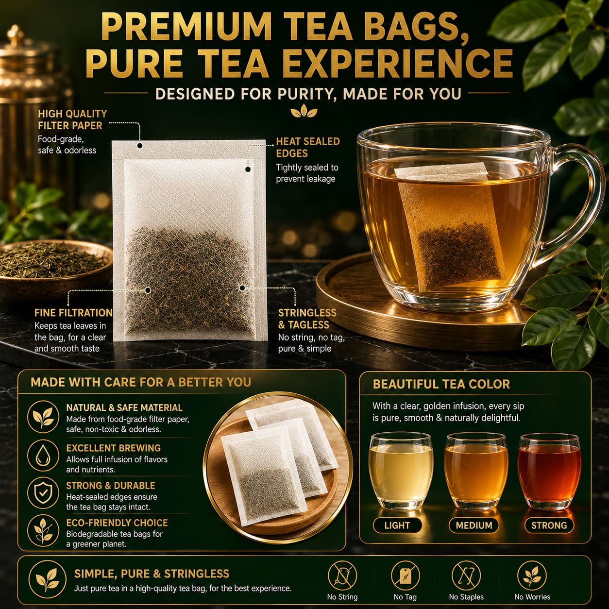 WOTIHA Moringa Tea Herbal Bags, 60 Count,100% Pure &amp; Natural Moringa Leaves, Cultivated From India-Supports Daily Wellness &amp; Digestion, Non-GMO Caffeine-Free