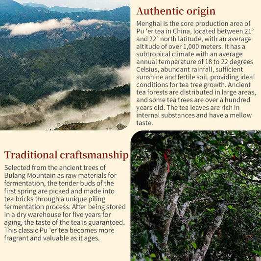 XIXICHA Classic Premium Pu-erh Tea Brick Grade AAA Produced in 2020 Aged Ripe Pu 'er Ancient tree Pu 'er tea Cake Worth collecting Produced in Menghai，Yunnan 500g/17.64oz（250g*2）Additive-free Chinese tea（468 cups）普洱熟茶 典藏普洱 云南勐海普洱茶砖